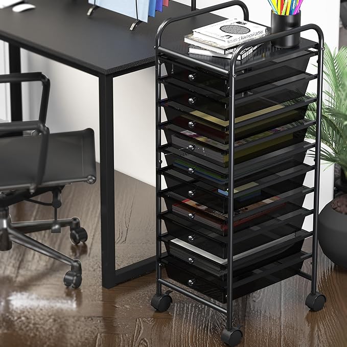 Simple Houseware Utility Cart with 10 Drawers Rolling Storage Art Craft Organizer, Black