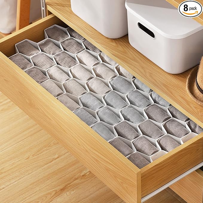 MORNITE Sock Drawer Organizer, Drawer Divider Organizer for Underwear Socks Ties Belts Assemble Honeycomb Separator Closet Cabinet DIY Desk Office 8pcs Pink