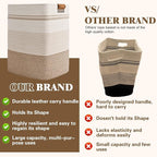 Laundry Hamper, 95L Tall Laundry Basket with Leather Handles, Rectangle Large Clothes Hamper for Organizing, Cotton Woven Laundry Baskets Storage Hampers for Bedroom, Nursery, Living Room
