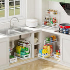 Under Sink Organizer, 2 Pack Cabinet Organizer for Kitchen, Height Adjustable Pull Out Heavy Duty 2 Tier Metal Under Sink Storage for Bathroom Pantry (White, 1 Pack)