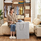 Lifewit 3 Pack Laundry Basket 125L Each, Collapsible Clothes Hamper with Reinforced Handles, Freestanding Waterproof Design for Bedroom and Laundry Room, Grey 375L Total