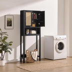 SICOTAS Over The Toilet Storage Cabinet with Rattan Door, Freestanding Bathroom Organizer with Adjustable Shelf, Space Saver Cabinet for Bathroom, Laundry Room, Restroom