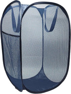 The upgraded pop-up laundry basket features a breathable side pocket mesh design, making it ideal for rooms, apartments, dormitories, travel, business trips, and children's storage (1, Dark blue)
