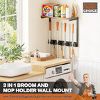 Broom Holder Wall Mount with Cleaning Supplies Organizer, Laundry Room Organization and Storage Shelves, Mop Hanger Broom Rack with Hooks, Home Improvement Kitchen Shelf Garage Organizer