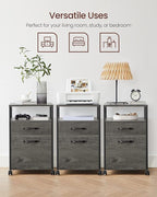 VASAGLE File Cabinet, Mobile Filing Cabinet with Wheels, 2 Drawers, Open Shelf, for A4, Letter Size, Hanging File Folders, Charcoal Gray and Ink Black UOFC071B04
