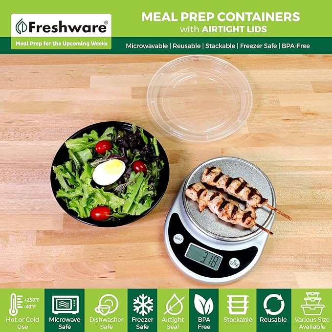 Freshware Meal Prep Containers with lids [150 Pack] Food Storage Containers, Bento Box, BPA-Free, Stackable, Microwave, Dishwasher, Freezer Safe, 32 Oz, Black