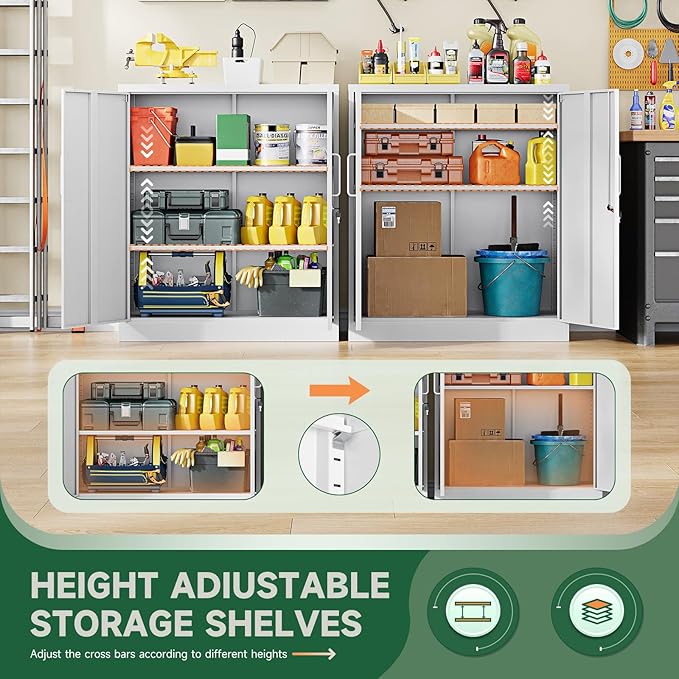 Letaya Metal Storage Cabinets with Lock, Small Locker Organizer Steel Cabinets, Adjustable Layers Shelves 2 Doors for Home, Office, Warehouse,Garage,Industrial,Employee Lockers (White-36)