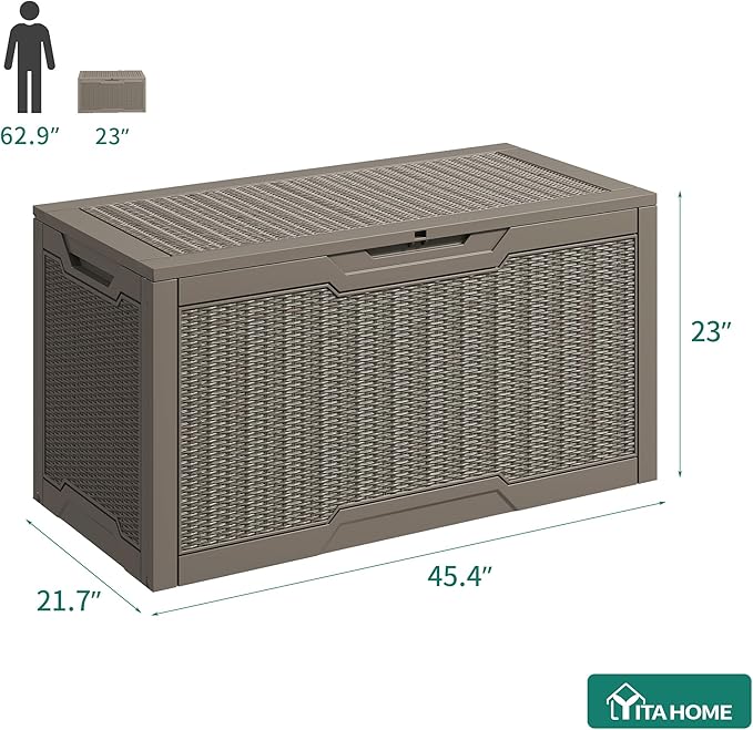 YITAHOME 100 Gallon Large Resin Deck Box Outdoor Storage Boxes for Patio Furniture, Outdoor Cushions, Garden Tools and Pool Supplies-Waterproof,Lockable (Taupe)