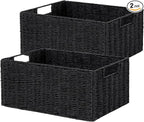 Vagusicc Wicker Storage Basket, Set of 2 Hand-Woven Paper Rope Wicker Basket, Small Storage Baskets for Organizing Toilet Paper Baskets, Foldable Large Cube Storage Organizer Bin for Shelves (Black)