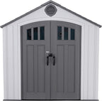 Lifetime Outdoor Storage Shed, 8x10 Ft, Gray, Resin Tool Shed with Lockable Doors and Steel-Reinforced Walls