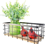 Metal Wire Basket Detachable Wood Base Storage Organizer Farmhouse Hanging Basket for Kitchen Cabinets, Bathroom, Pantry, Laundry Room,1 Pack in Black Color,Size Big