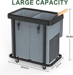 190L (50 Gal) Extra Large Fashion Laundry Hamper 2 Section with Lid, Rolling Laundry Basket Hamper with Handle, Laundry Organizer Storage Cart with Sturdy Metal Frame for Laundry Room,Hotel,Gray