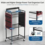 JUNNUJ Garage Large Power Tool Organizer Cart with 8 Outlet 3 USB Charging Station, Floor Rolling Drill and Tools Battery Storage Cart on Wheels, Heavy Duty Utility Rack Shelf with Power Strip