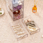 FABROK Clear Hair Accessory Organizer Box with 6 Drawers, Compact Storage Organization Drawers Set for Cosmetics, Glasses, Stationery, Stackable Storage Containers Box for Bathroom, Closet, Office