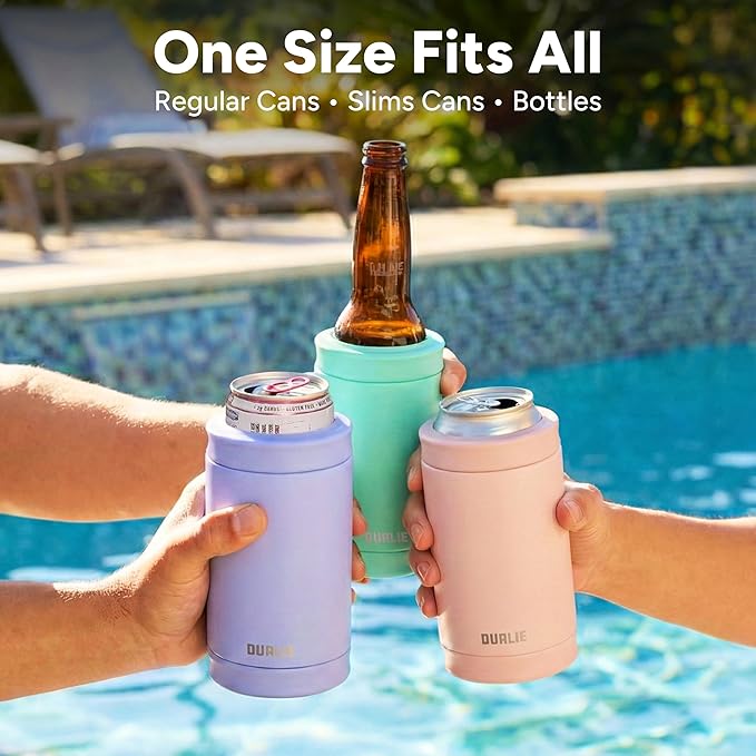 DUALIE 3 in 1 Insulated Can Cooler - 15+ Colors - Universal Size for 12 oz Cans, Slim Cans, and Bottles