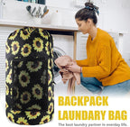 Laundry Bag Backpack, 2PCS Extra Large Travel Laundry Bag with Mesh Pocket & Adjustable Shoulder Straps,Dirty Clothes Travel Bag for College Students Dorm,Apartment(Sunflower)