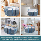 Collapsible Laundry Baskets, Tear Proof Pop Up Laundry Hamper with Dual Handles, Durable Foldable Laundry Basket, Easy to Carry Laundry Hamper for Home, Laundry Room, Bedroom, Dorm, Travel Blue