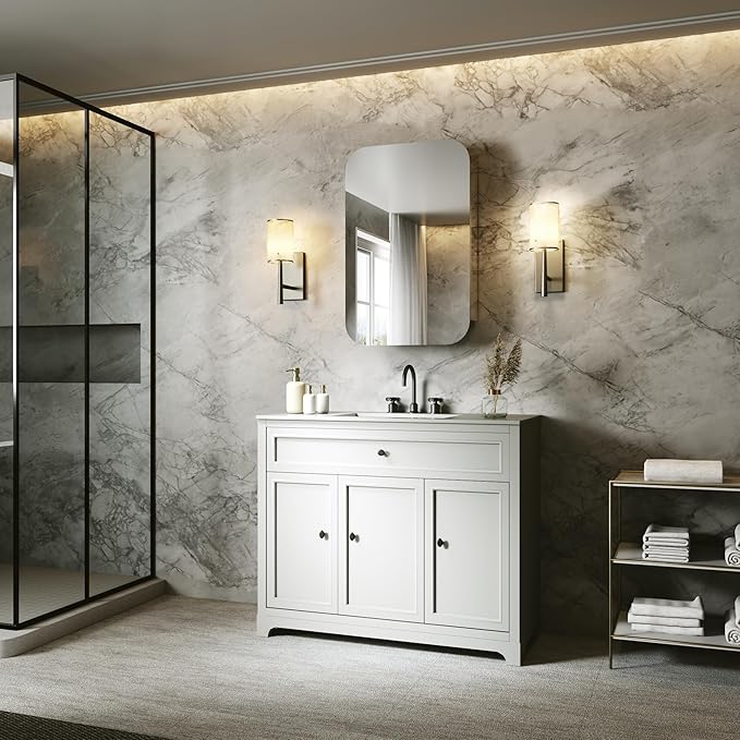 20x31 Bathroom Medicine Cabinet with Mirror,Aluminum Alloy Frame with Mirror Side Panels,Surface or Recessed Medicine Cabinet with Adjustable Shelves,Assembly Required,Rounded Corner