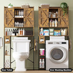 EasyCom Over The Toilet Storage Cabinet with Metal Frame and 7 Storage Shelves, Bathroom Organizer with Adjustable Shelves and Paper Holder, Farmhouse Storage Cabinet for Bathroom,Laundry,Rustic Brown