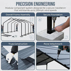 20x20 FT Heavy Duty Metal Carport - Galvanized Steel Car Shelter Garage Kits for 2 Car, RVs, Boats & Outdoor Storage - Gray Roof with Black Frame