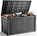 200 Gallon Outdoor Waterproof Resin Storage Deck Box Lockable Outside Bench UV Resistant Bin Patio Porch Furniture Pool Float Garden Tool Cushion Black