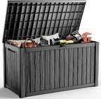 200 Gallon Outdoor Waterproof Resin Storage Deck Box Lockable Outside Bench UV Resistant Bin Patio Porch Furniture Pool Float Garden Tool Cushion Black