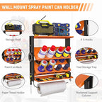 Spray Bottle Holder Wall-Mounted, Aerosol Spray Can Holder, Heavy Duty Paint Bottle Organizer with 8 Can Holes 80 LBS, Utility Storage Rack with Paper Towel Holder for Garage, Shop or Tool Trailer