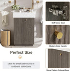 21.6" Small Fluted Bathroom Vanity with Sink,Soft Closing Doors and Storage Shelves,Natural Wood Single Bathroom Sink Cabinet Combo Freestanding,Dark Grey