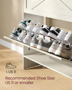 VASAGLE Shoe Storage Cabinet Organizer with 2 Flip Drawers, Freestanding Narrow Shoe Rack Cabinet for Entryway, Farmhouse Style, Fits 14 to 16 Pairs, Rustic White UHSC203WJ01S