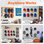 HOUSE DAY Adhesive Hat Hooks for Wall 8 Pack, Strong Hat Rack for Baseball Cap Display Organizer, Hats Holder for Wall, Door, Closet, No Drilling, Black