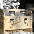 Ikee Design Wooden Utensil Caddy Flatware Holder with Handles - Utensil Holder for Dining Room, Restaurant and Kitchen, Oak Color, 7.13”W x 6.63”D x 7.5”H