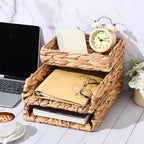 Geelin 3 Pack Water Hyacinth Woven Stackable Desk Organizer Letter Tray, Primary Color Tabletop Desk Basket for Storage Paper Letter Folders Notebooks Copy Print, Workspace Holder