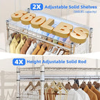 Simple Trending Heavy Duty Clothes Rack Clothing Rack with Wheels and 4 Hanging Rods, Adjustable Rolling Garment Racks, Load 560 LBS, Chrome