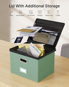 Oterri 2 Pack Large File Organizer Boxes with Lids, File Box with Mesh Pockets, Document Organizer Box for Letter/Legal Size Folders, Zippers Important Document Organizer (Green, Without Folders)