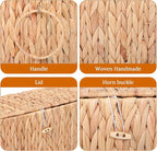 Toilet Paper Storage Basket, Water Hyacinth Slim Toilet Paper Holder with Lid for 6 Regular Rolls Hand-Woven Wicker Rattan Home Decor Bathroom Accessories Organizer