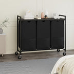 Laundry Sorter with Wheels & 100lb Top Shelf, Rolling 3 Section Removable Pull-Out Fabric Bags Hamper Basket, Sturdy Grey Black Iron Organizer for Room Organization