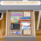 Yieach Expandable Desk Drawer Organizer Tray,1.8 Inch High Junk Drawer Organizer for Kitchen,Clear Shallow Office Drawer Organizers With 10 Compartments for Pencil,Pen,Office Supplies and Accessories