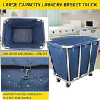 Commercial Laundry cart with wheels,10 Bushel Large Industrial Rolling Laundry Hamper with Waterproof Lining,Home Heavy Duty Laundry Baskets with Stainless Steel Frame, 260 LBS Load