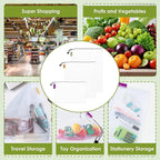 Blcculi 12 Pack Reusable Produce Bags,Mesh Produce Bags,Washable Mesh Grocery Bag with Drawstring &Colorful Tare Weight Tags,See-Through Vegetable Storage Bag for Grocery Shopping,Fruits,3 Sizes
