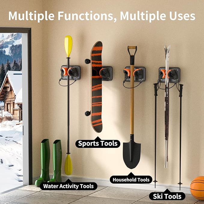 Ski Rack 1Pack, Ski/Snowboard Wall Mount, Skateboard Wall Mount, Fits Any Ski/Snowboard, Holds Up to 25lbs, Winter Gear Organizer, Vertical Ski Storage Rack for Home & Garage