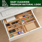 Bamboo Drawer Organizer 14 Pcs for Kitchen Multi-purpose Storage Dividers for Kitchen, Office, Jewelry, Cosmetics, Wooden Drawer Dividers for Drawer Organizer Desk Organizer Gift for Women Gifts Idea