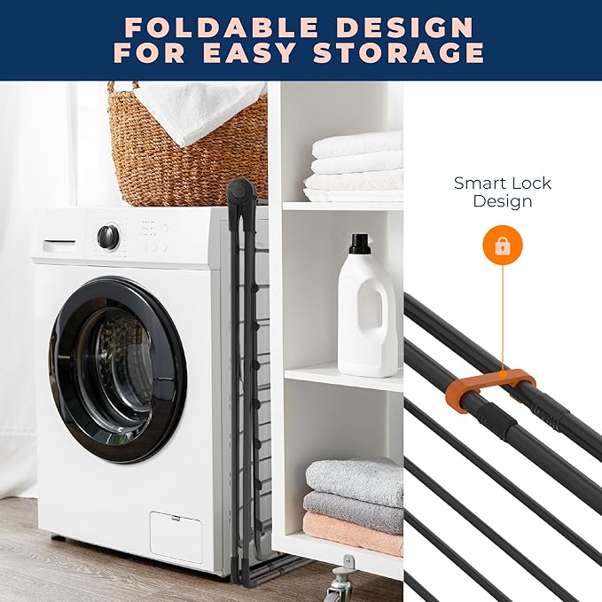 happhom Clothes Drying Rack, Height Adjustable Gullwing for Clothes and Dress, Space Saver Laundry Drying Rack with Smart Lock System, Easy Folding and Hanging for Storage, Sturdy Stainless Steel