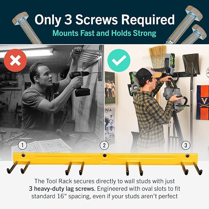 StoreYourBoard 36" Garage Tool Organizer Wall Mount | Garden Tool Organizer System | Heavy Duty Garden Tool Storage Rack for Yard Tools Rakes Shovels 250lbs Garage Organization | 4 PVC Coated Hooks