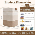 Laundry Hamper, 85L Tall Laundry Basket with Leather Handles, Rectangle Large Clothes Hamper for Organizing, Cotton Woven Laundry Baskets Storage Hampers for Bedroom, Nursery, Living Room