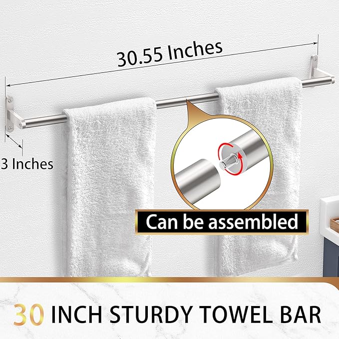 30 Inch Towel Bar for Bathroom Wall, KLJKPA Towel Racks for Bathroom Hanging Bath Towels, Single Towel Rod, Brushed Nickel
