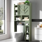 Meilocar Over The Toilet Storage Cabinet, 64.6" Tall Bathroom Organizer Space Saver with Toilet Paper Holder & Adjustable Shelf, Freestanding Wood Cabinet for Small Space, Green