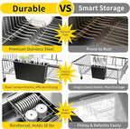 Expandable Over The Sink Dish Drying Rack - Adjustable Stainless Steel Dish Rack for Kitchen Counter or In-Sink, Heavy-Duty Rust-Proof Space Saving Drainer with Utensil Holder (15.5" to 23.2")