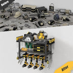 Power Tool Organizer Wall Mount, 3-Tier Tool Storage Rack with 4 Drill Holders, 150LBS Load Heavy Duty Cordless Tool Shelf for Garage Organization, Gift for Men