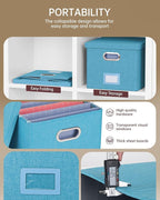 2 Pack File Storage Organizer, Document Organizer, Portable File Box with Lid, Fit for Letter/Legal File Folder Storage,Calamine Blue+Cobalt Green,Box only