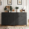 FLOWBACK 64'' Sideboard Buffet Cabinet with Large Storage,Black Fluted Credenza Coffee Bar Storage Cabinet with Drawer and Door, Modern Console Cabinets for Kitchen, Living Room, Entryway,2 PCS